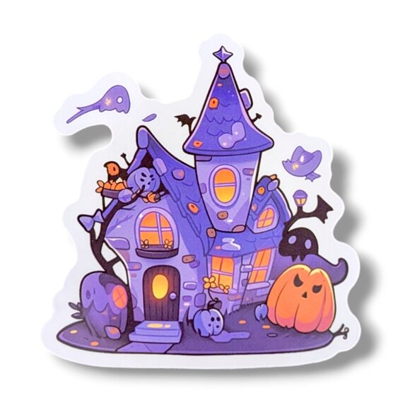 Spooky Season Halloween Vinyl Sticker (ZZ60): Purple Haunted House, 2 in. - Picture 1 of 1